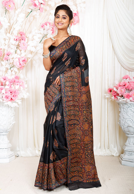 Black Kani Silk Saree With Blouse Piece