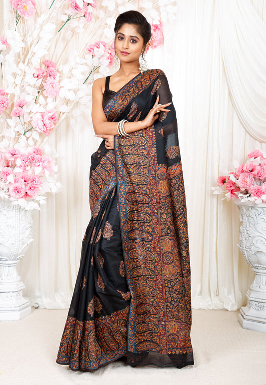 Black Kani Silk Saree With Blouse Piece