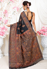 Black Kani Silk Saree With Blouse Piece