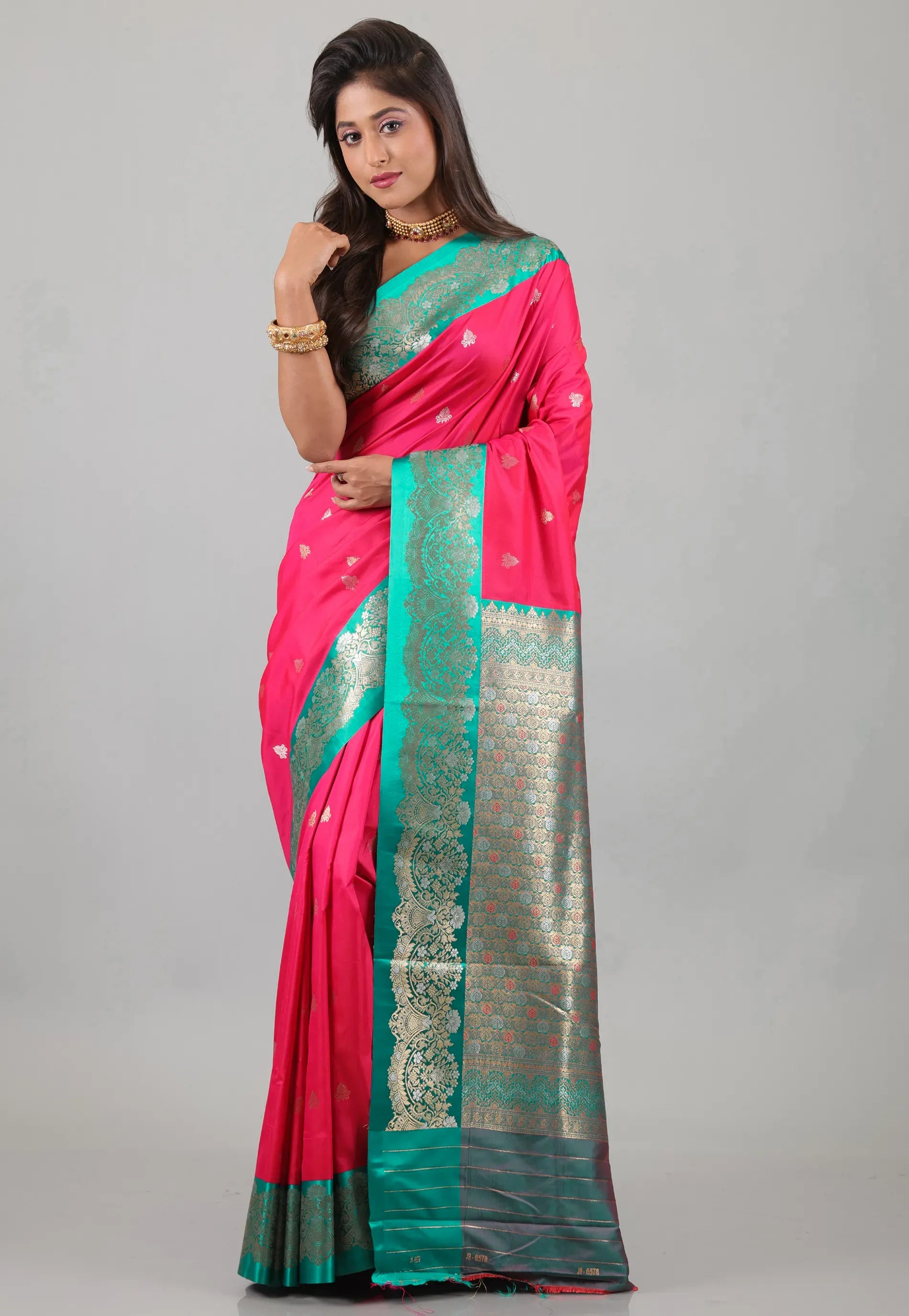 Rani with Ramma Green Border Mashru Silk Saree with Blouse Piece - Adi Akshoy & Co.