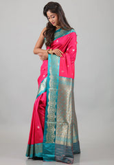Rani with Bottle Green Border Mashru Silk Saree with Blouse Piece - Adi Akshoy & Co.