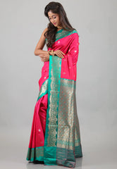 Rani with Ramma Green Border Mashru Silk Saree with Blouse Piece - Adi Akshoy & Co.