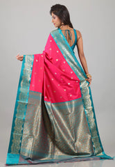 Rani with Bottle Green Border Mashru Silk Saree with Blouse Piece - Adi Akshoy & Co.