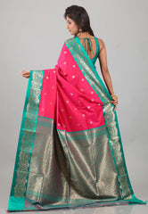 Rani with Ramma Green Border Mashru Silk Saree with Blouse Piece - Adi Akshoy & Co.