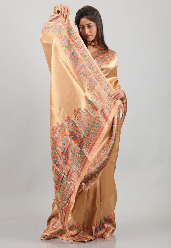 Golden Kani Silk Saree With Blouse Piece - Adi Akshoy & Co.