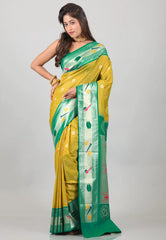 Olive with Green Border Katan Silk Saree With Blouse Piece – Adi Akshoy & Co.