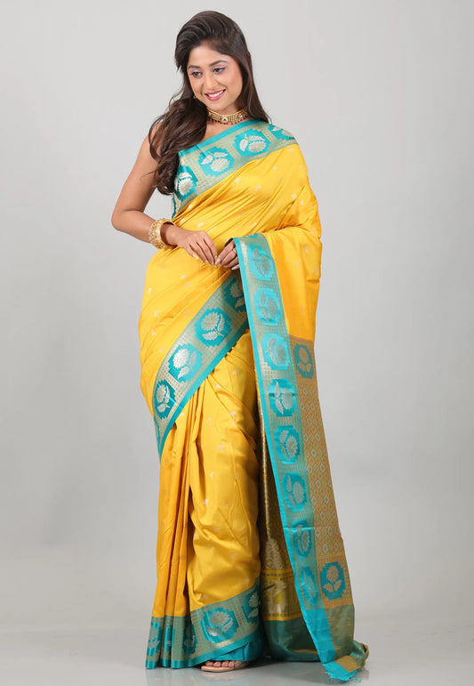 Yellow Mashru Silk Saree with Blouse Piece - Adi Akshoy & Co.