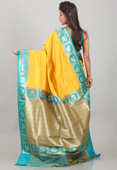 Yellow Mashru Silk Saree with Blouse Piece - Adi Akshoy & Co.