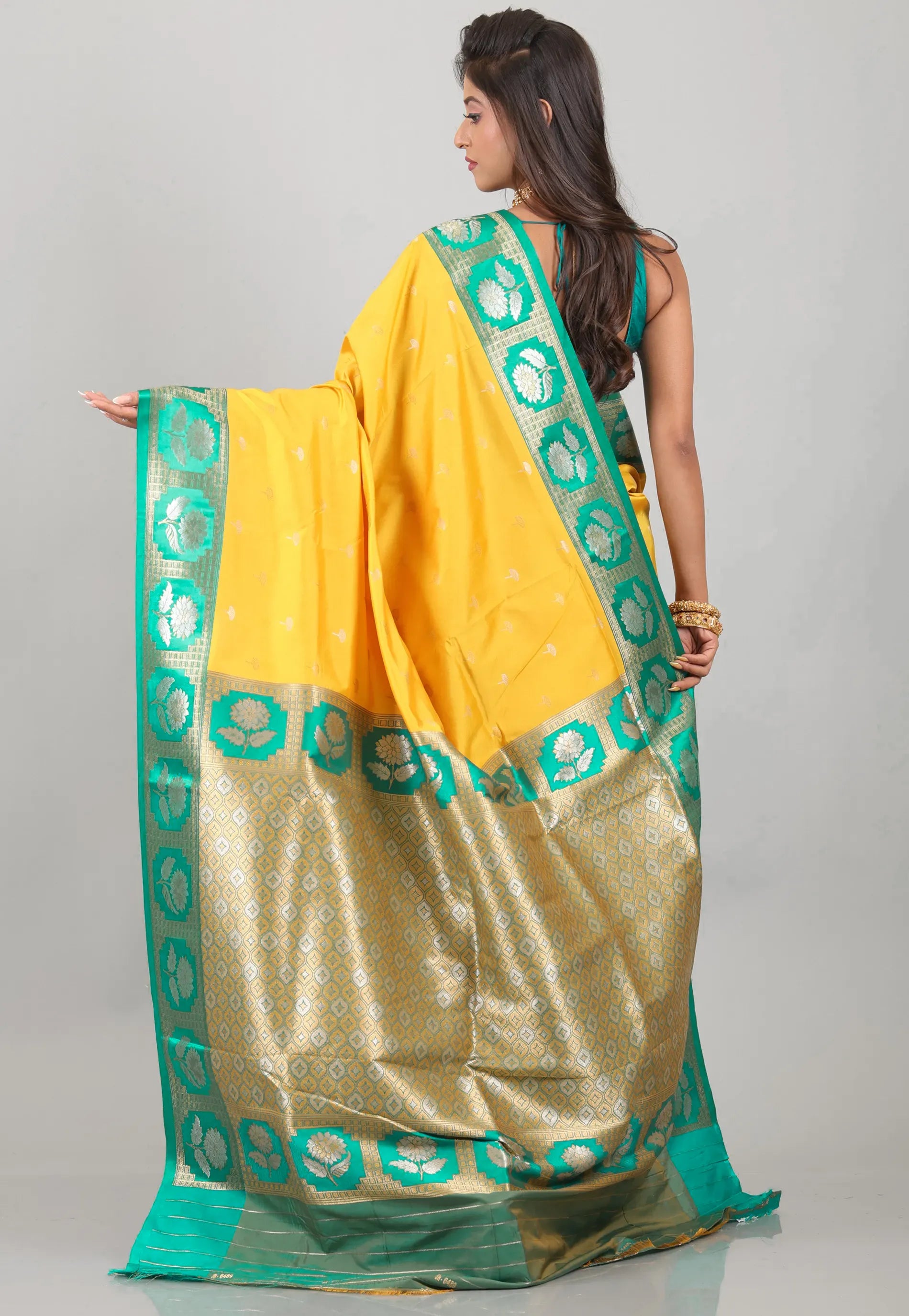 Yellow Mashru Silk Saree with Blouse Piece - Adi Akshoy & Co.