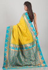 Yellow Kanjivaram Silk Saree With Blouse Piece - Adi Akshoy & Co.
