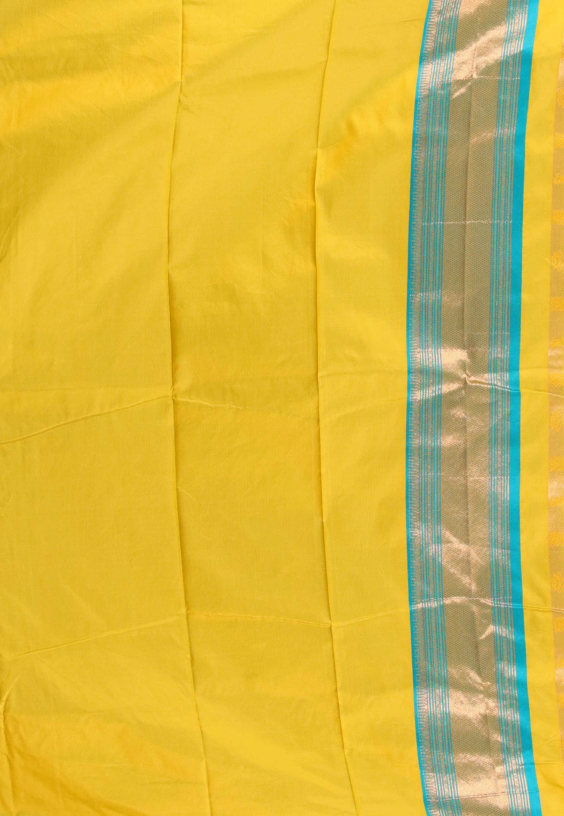 Yellow Kanjivaram Silk Saree With Blouse Piece - Adi Akshoy & Co.