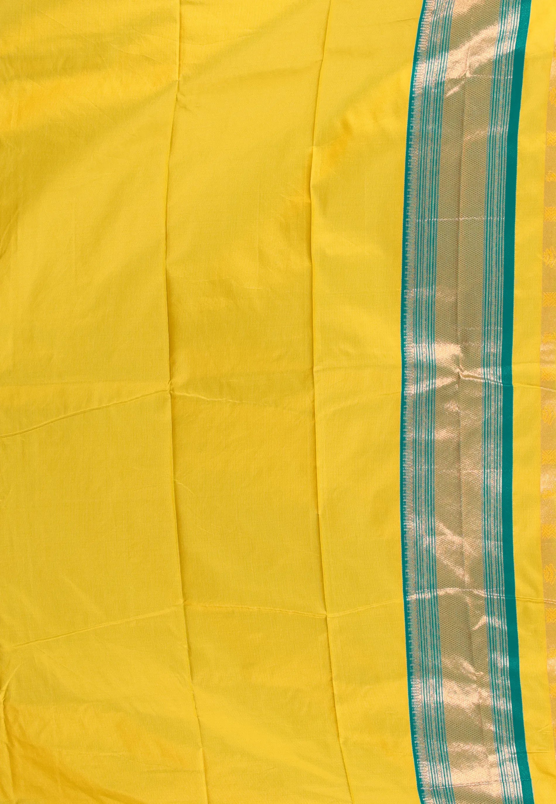 Yellow with Ramma Green Border Kanjivaram Silk Saree With Blouse Piece - Adi Akshoy & Co.