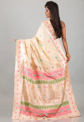 Beige Baluchari Silk Saree with Blouse Piece - Adi Akshoy & Co.