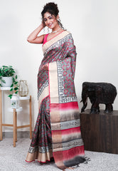 Grey Tussar Silk Saree with Blouse Piece