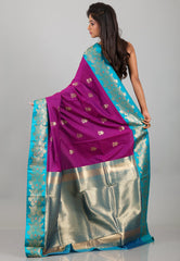 Purple with Zari work Katan Silk Saree With Blouse Piece - Adi Akshoy & Co.