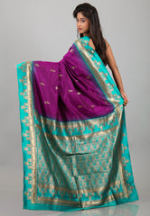 Purple Kanjivaram Silk Saree With Blouse Piece - Adi Akshoy & Co.