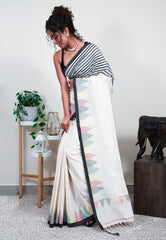 Off White Handloom Saree With Blouse Piece