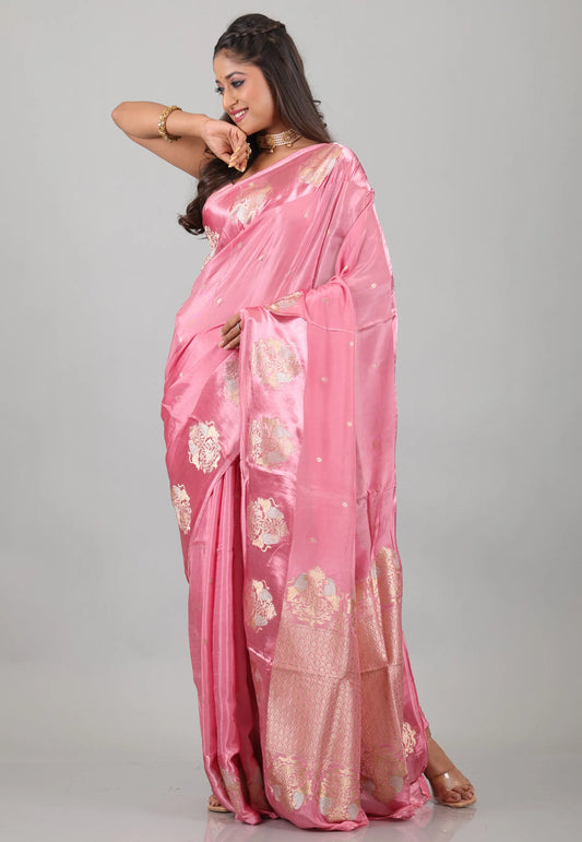 Pink Mashru Silk Saree with Blouse Piece - Adi Akshoy & Co.