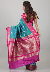 Rama Green with Rani Border Mashru Silk Saree with Blouse Piece - Adi Akshoy & Co.