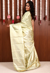 Lime Green Tissue Kanjivaram Pure Silk Saree With Blouse Piece