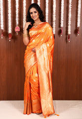 Orange Katan Silk Saree With Blouse Piece