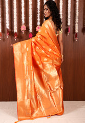 Orange Katan Silk Saree With Blouse Piece