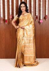 Golden Brocade Tissue Kanjivaram Pure Silk Saree With Blouse Piece