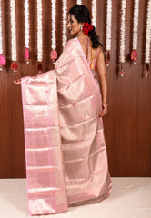 Baby Pink Brocade Tissue Kanjivaram Pure Silk Saree With Blouse Piece