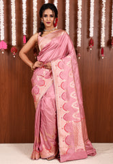 Onion Pink Katan Pure Silk Saree With Blouse Piece