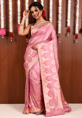 Onion Pink Katan Pure Silk Saree With Blouse Piece