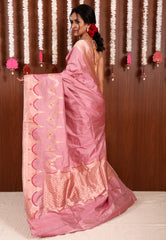 Onion Pink Katan Pure Silk Saree With Blouse Piece