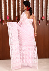 Baby Pink Dhakai Jamdani Cotton Saree without Blouse Piece