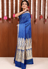 Royal Blue Wedding Banarasi Silk Saree with Blouse Piece