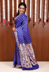 Dual shades of Purple and Blue Wedding Banarasi Silk Saree with Blouse Piece