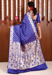 Dual shades of Purple and Blue Wedding Banarasi Silk Saree with Blouse Piece