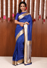 Feroza Blue with Lime Green Border Katan Silk Saree With Blouse Piece