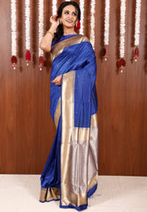 Feroza Blue with Lime Green Border Katan Silk Saree With Blouse Piece