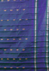 Sea Green Checks with Royal Blue Border Gadwal Pure Silk Saree With Blouse Piece