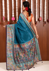 Blue Kani Silk Saree With Blouse Piece