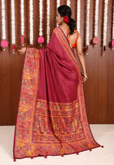 Rani Pink Kani Silk Saree With Blouse Piece