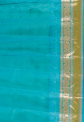 Rani Pink with Feroza Blue Border Gadwal Pure Silk Saree With Blouse Piece
