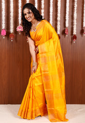 Yellow Katan Silk Saree With Blouse Piece