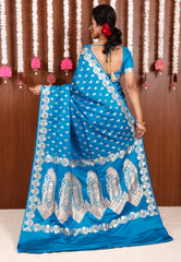 Feroza Blue Wedding Banarasi Silk Saree with Blouse Piece