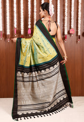 Line Green checks with Black Border Gadwal Pure Silk Saree With Blouse Piece