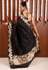 Black Katan Pure Silk Saree With Blouse Piece