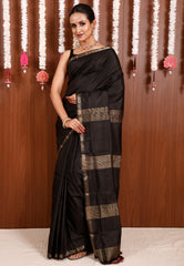 Black Katan Pure Silk Saree With Blouse Piece