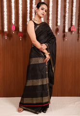 Black Katan Pure Silk Saree With Blouse Piece