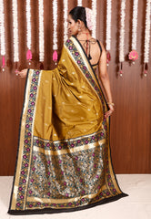 Mustard with Black Minakari Border Kanjivaram Silk Saree With Blouse Piece