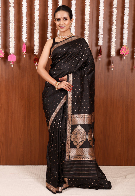 Black Katan Pure Silk Saree With Blouse Piece