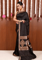 Black Katan Pure Silk Saree With Blouse Piece